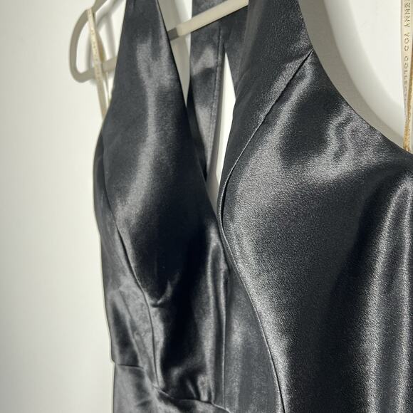 Jenny Woo Evening Gown Womens 8 Black Satin Halter Maxi Formal Dress Bridesmaid - Picture 12 of 13